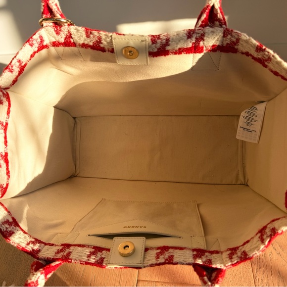 Sandro Red and Cream Houndstooth Tote - Picture 5 of 10